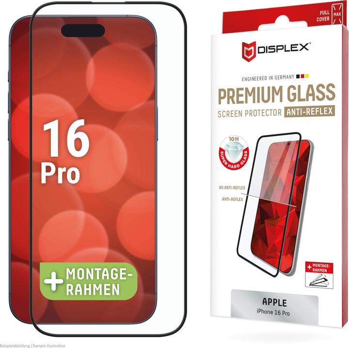 Displex Premium Glass, Full Cover Anti-Reflex Panzerglas (1 Piece, Apple iPhone 16 Pro)