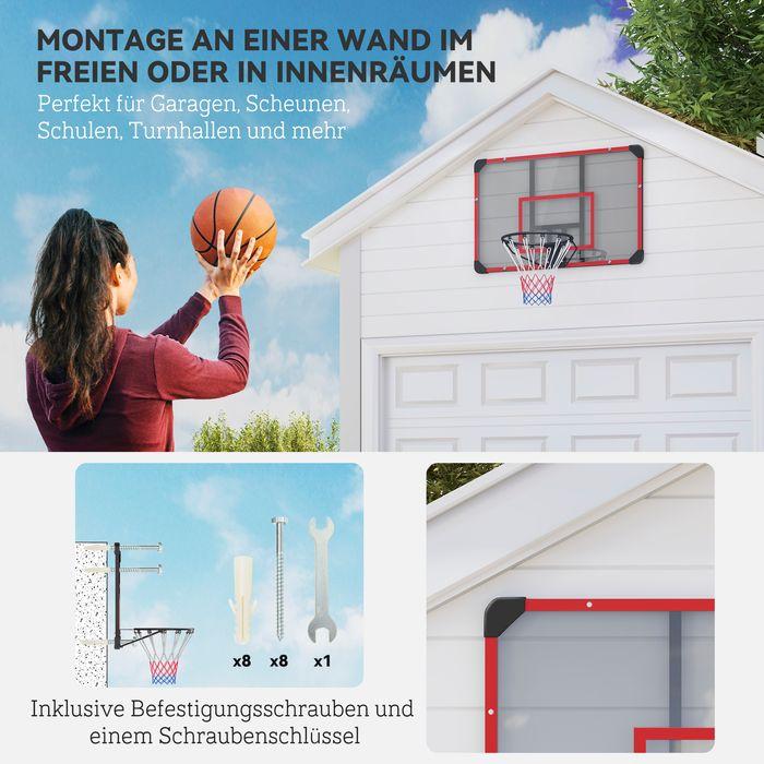 Actual product image Swisshandel24 Basketballkorb, Basketballbrett mit Korb, Wandmontage, für Outdoor, Stahl, rot