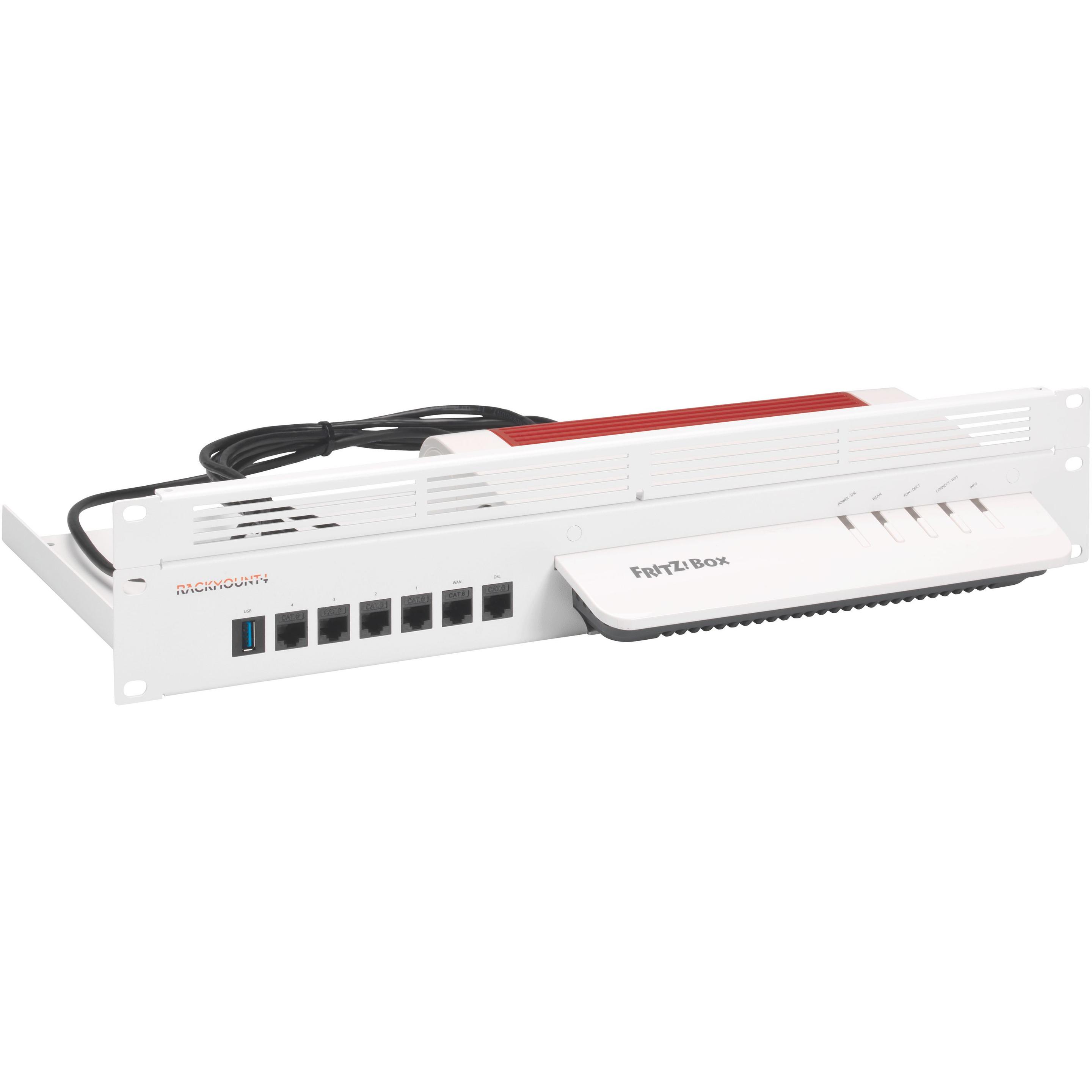 Rackmount.IT Kit di montaggio a rack RM-FB-T7 per Fritzbox 7590AX, Accessori per armadio rack, Bianco