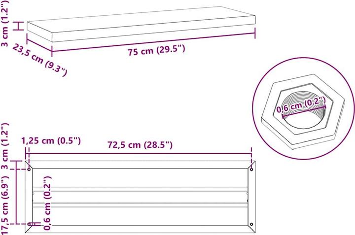 Image du produit vidaXL Étagère murale (23.5 x 75 x 3 cm)