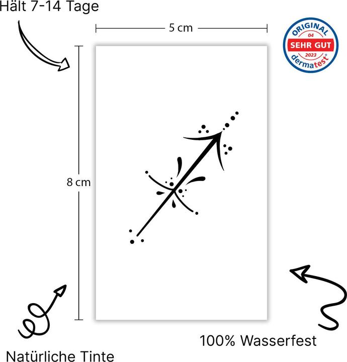 Actual product image minink Temporäres Tattoo: Sternzeichen Schütze in kalligrafischer Schrift