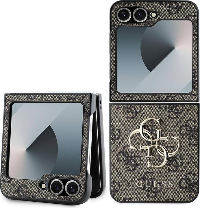 Actual product image Guess GUHCZF64GMGBR Z Flip6 F741 brązowy/brown Leather 4G Metal Logo (Samsung Galaxy Z Flip6, Samsung Galaxy Z Flip7 FE)