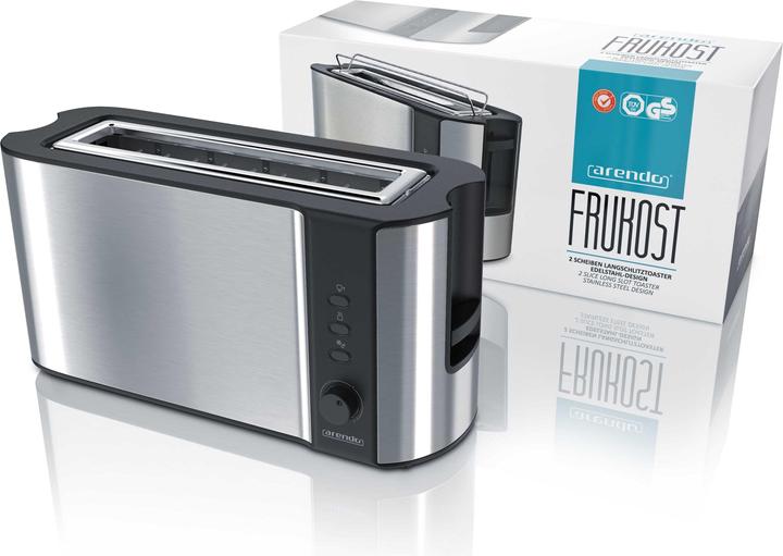 Produktbild Arendo Toaster Langschlitz für 2 Scheiben, 1000 W, Brötchenaufsatz, Wärmeisoliert, Display, silber