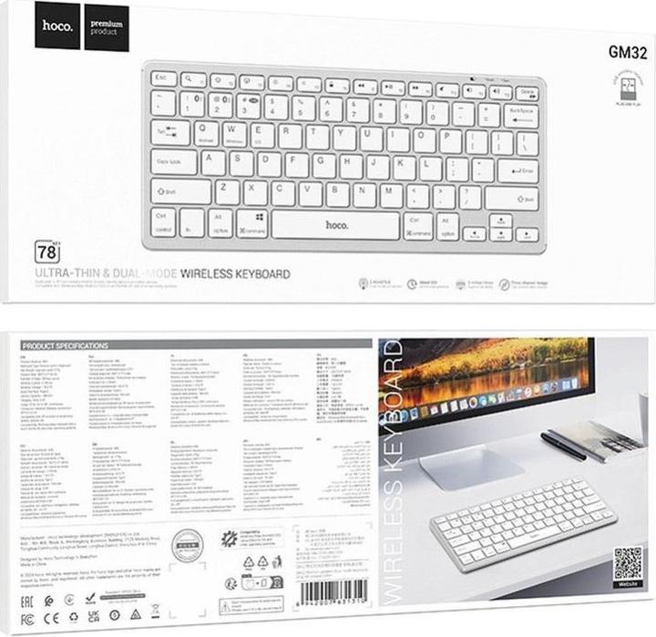 Produktbild Hoco Headphone with microphone EOL wireless keyboard QWERTY GM32 silver (Eng. Int.)