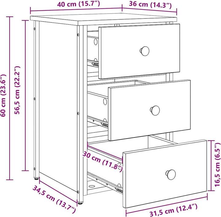 Actual product image VidaXL Bedside table (40 x 60 x 60 cm)