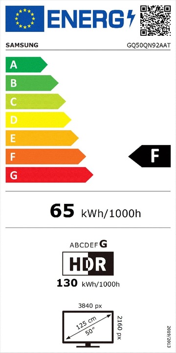 Energy Label Samsung TV Neo QLED GQ-50QN92A - 50 - QLED TV - Black, UltraHD (50", QLED, 4K)