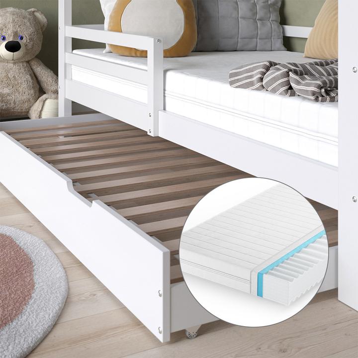 Produktbild VitaliSpa Hausbett Luni, Weiss, 200 x 90 cm mit Gästebett und Matratze (200 x 90 cm)