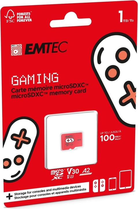 Image du produit Emtec mSD 1TB UHS-I U3 V30 A2 Gaming Rouge (1000 Go, microSDXC, U3, UHS-I)