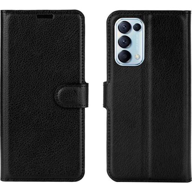 MU Classic Litchi Leder Bookcover Series (Oppo Find X3 Lite), Smartphone Hülle, Schwarz