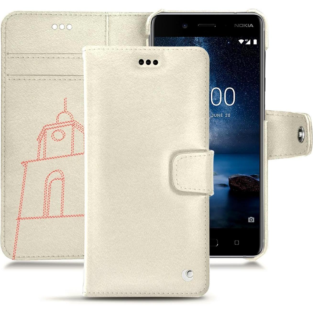 Noreve Lederschutzhülle Wallet (Nokia 8), Smartphone Hülle, Weiss