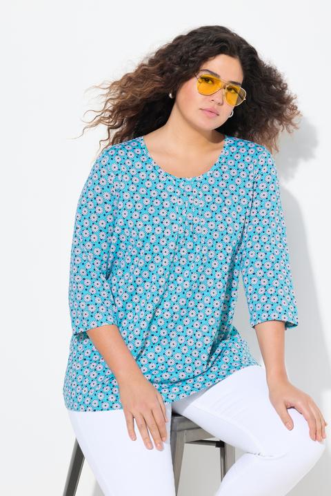 Produktbild Ulla Popken T-Shirt, Blüten, A-Linie, Zierfalten, Rundhals, 3/4-Arm (56)