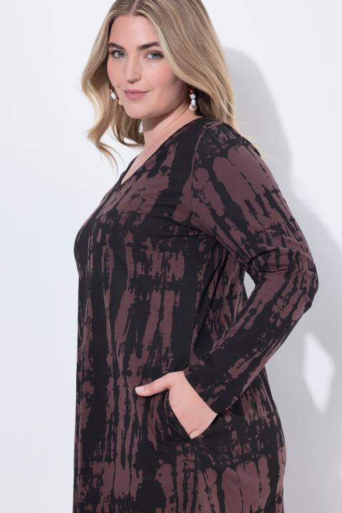 Image du produit Ulla Popken T-shirt long avec dégradé de couleurs, décolleté en V et manches courtes, coupe évasée (54)