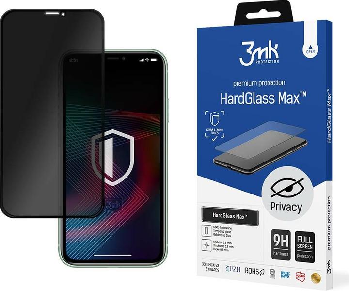 3MK HardGlass Max Privacy ekrano apsauga, Apple, iPhone XS, grūdintas stiklas, skaidrus/Juodas (1 Pezzo/i, Apple iPhone XS)