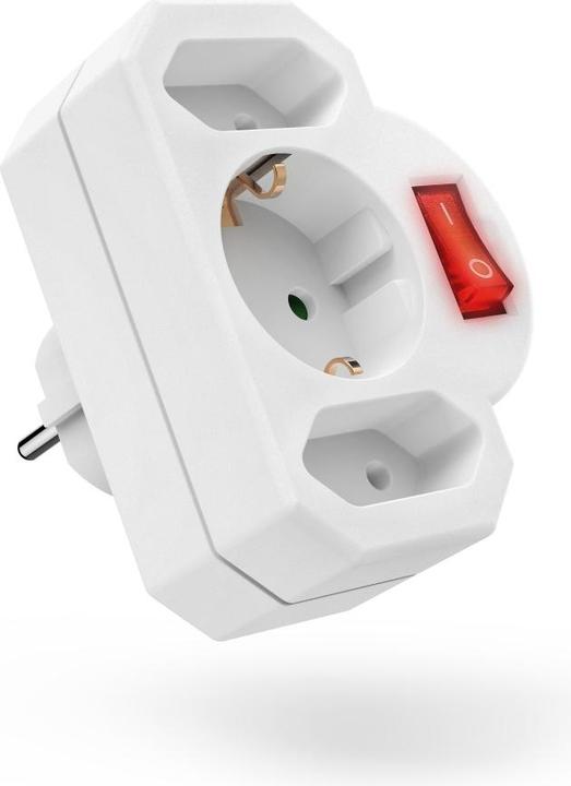 Image du produit Hama Adaptateur de prise 3x, 1x contact de protection, 2x Euro, interrupteur, blanc (CEE 7/3, 3x)