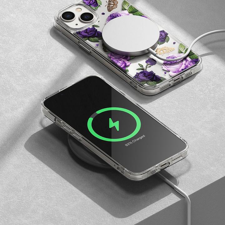 Actual product image Ringke Fusion Design Armored Case Cover with Gel Frame for iPhone 14 Plus transparent (Purple rose) (Apple iPhone 14 Plus)
