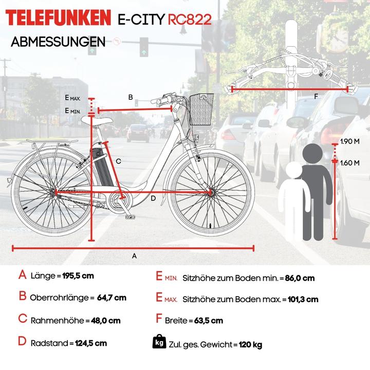 Actual product image Telefunken Multitalent RC822, City E-Bike, Motor power 250 W, Wheel size 28 ", Warranty 24 month(s), Anthracite (49 cm)