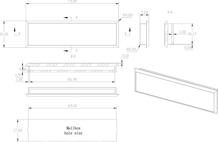 Image du produit Wiltec Plaque de couverture pour boîte aux lettres Découpe 69x17mm pour Plaque porte-nom 66,8/64x16mm