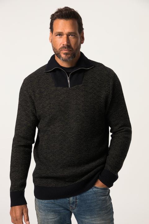 Actual product image JP1880 Half-zip, two-tone ribbed knit, wool blend, half-zip collar design (4XL)