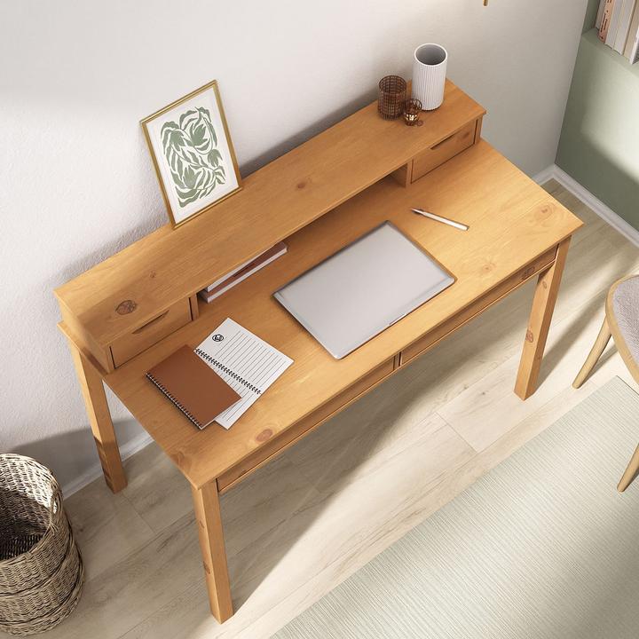 Image du produit IDIMEX Schreibtisch RAUL mit 4 Schubladen aus Massivholz – Eiche/Weiss