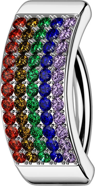 Image du produit Star Piercing Banane pliable argent bouclier cinq rangées de cristaux de couleur (Acier chirurgical 316L, Laiton)