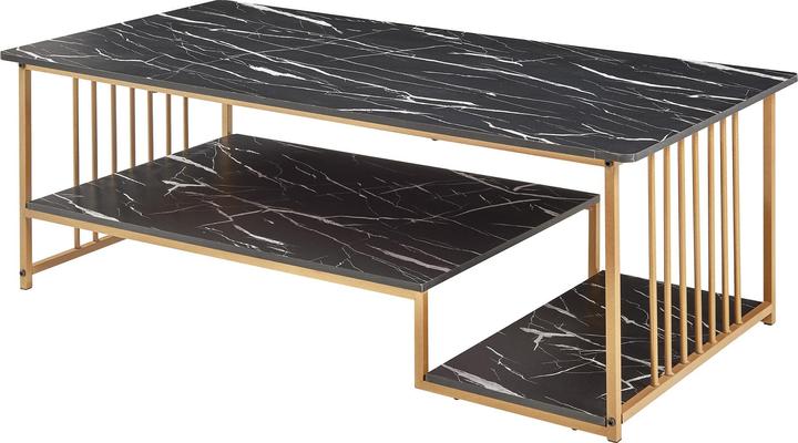 Actual product image En.Casa Couchtisch Klibro 120x60x42 cm Marmoroptik, schwarz/Goldfarben