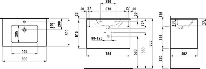 Produktbild Laufen Pro S Set Lani Komplettset 800, Waschtisch inkl. Waschtischunterbau, 800x500x540mm, H864965