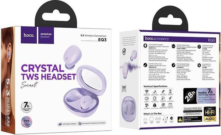 Actual product image Hoco - Wireless Earbuds (EQ3) - TWS, Bluetooth 5.3, LED Digital Display - Purple (7 h, Wireless)
