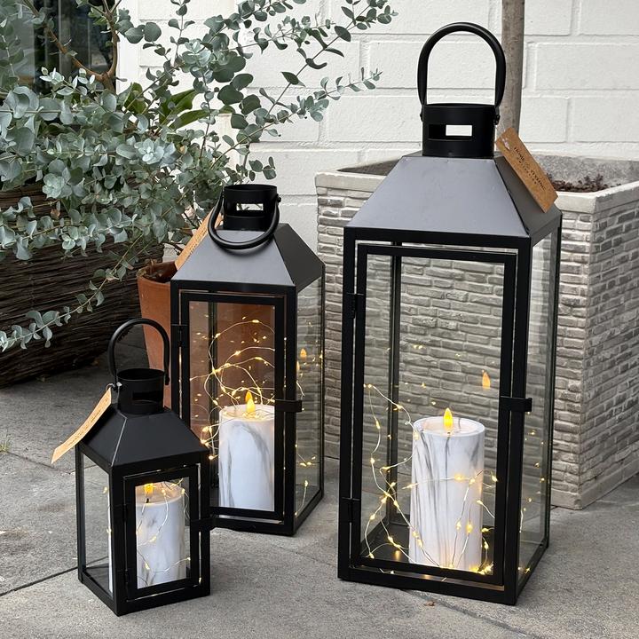 Produktbild Mojawo 3er Gartenlaternen Laternen Metall Windlicht Schwarz H23/39/49cm (3 x)