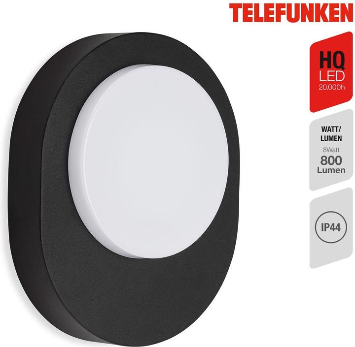 Produktbild Telefunken PRAG LED Aussenwandleuchte IP44 8W Schwarz IP44 Neutralweiss (IP44)