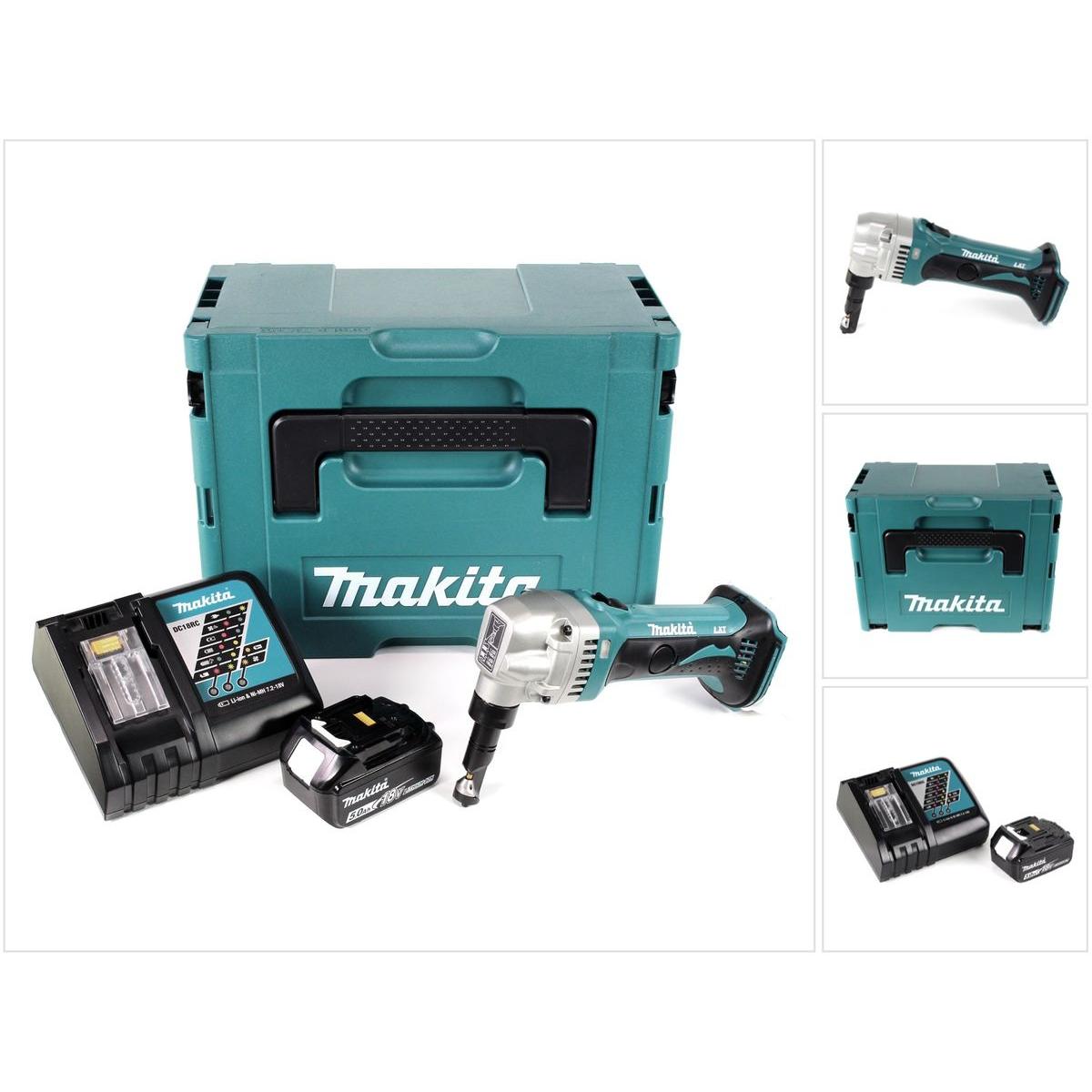 Makita, Cesoia elettrica per lamiera, DJN 161 RT1J Roditrice a batteria 18V in valigetta Makpac + 1x Batteria BL1850 5,0Ah + Carica