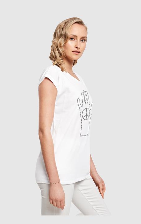 Actual product image Merchcode Ladies Peace - Scribble Hand White Extended Shoulder Tee - 161445 (XL)