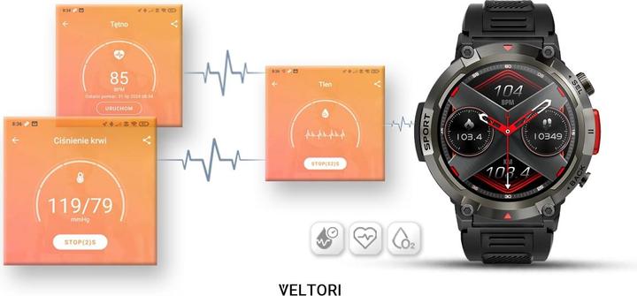 Actual product image Giewont Veltori VT140-1 Smartwatch, schwarzes Silikonarmband