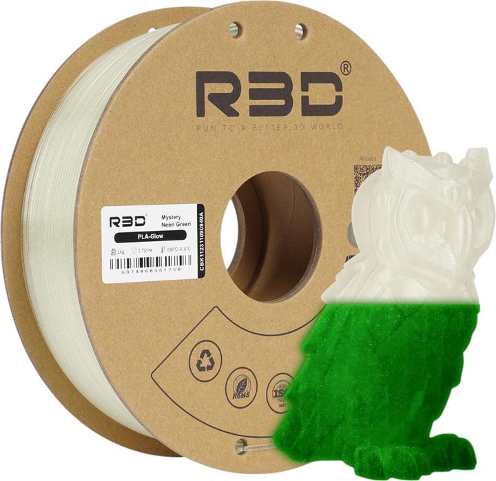 Actual product image R3D PLA Glow in the Dark Mystery Neongrün Filament 1.75mm 1Kg (PLA, 1.75 mm, 1000 g, Green)