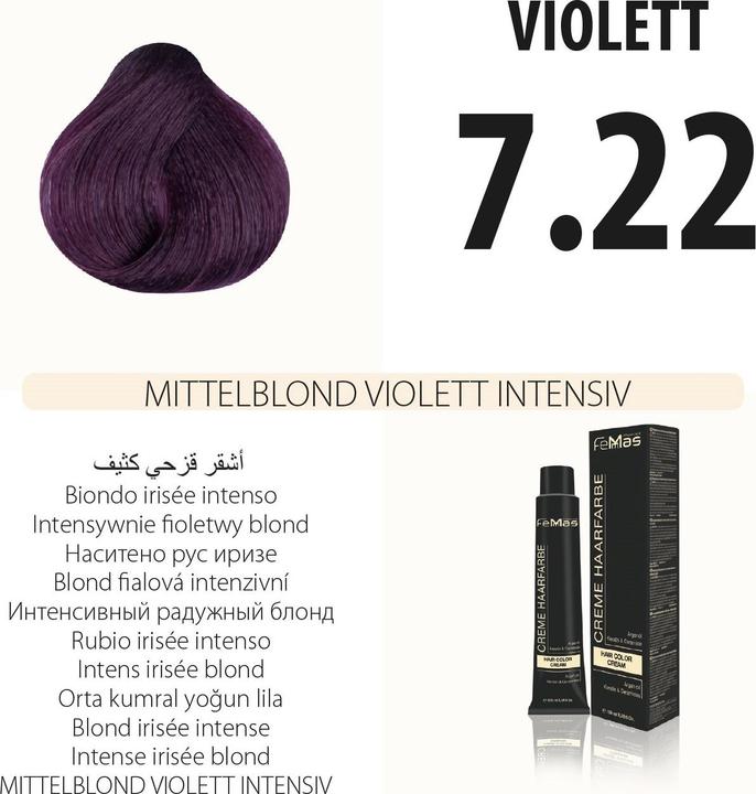Immagine prodotto FemMas 7.22) Colore per capelli biondo medio Vıolett Intensıv 100ml (7.22 Biondo Medio Viola Intensivo)