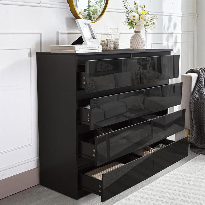 Produktbild HTI-Living Sideboard Kenji 8 Schubladen Hochglanz Schwarz