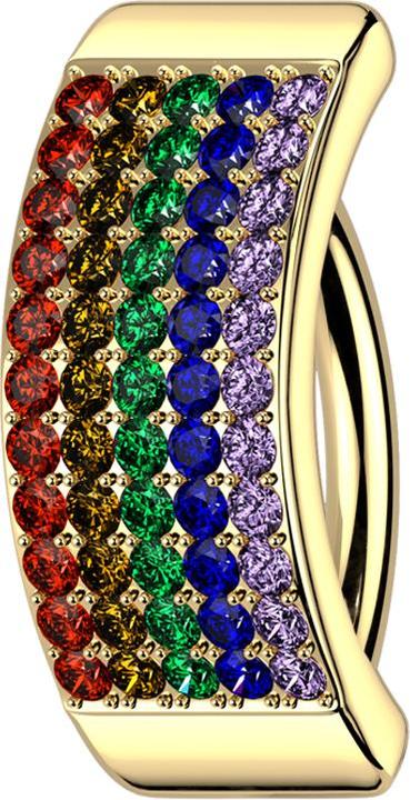 Image du produit Star Piercing Banane pliable plaqué or bouclier cinq rangées de cristaux de couleur (Acier chirurgical 316L, Laiton)