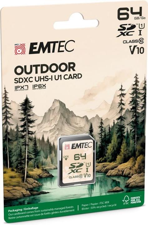 Image du produit Emtec SD 64 Go UHS-I U1 V10 Extérieur (64 Go, SDXC, U1, UHS-I)