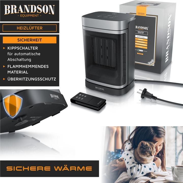 Produktbild Brandson Keramik-Heizlüfter 1500W, Timerfunktion, Überhitzungsschutz, inkl. Fernbedienung,kompakt, schwarz (1500 W)