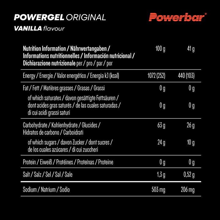 Nutritional values and ingredients Powerbar PowerGel Original (Vanilla, 24 pcs., 984 g)