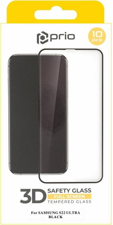 Produktbild prio 10x 3D Tempered Glass Displayschutzfolie für Samsung S22 Ultra schwarz (10 Stück, Samsung Galaxy S21)