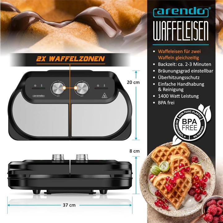 Actual product image Arendo Doppel-Waffeleisen mit Herz- und Belgien-Design