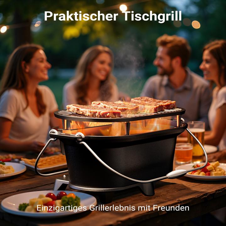 Actual product image Wiltec Cast Iron Charcoal Grill BBQ Oval Tabletop Barbecue Outdoor Compact