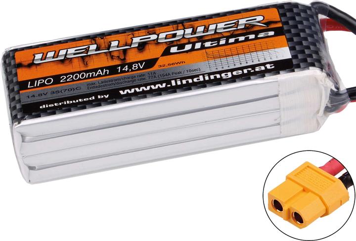 Actual product image Wellpower LIpo battery ULTIMA 2200 mAh / 14.8 Volt 4S 35/70C CH5/8 XT-60 (14.80 V, 2200 mAh)