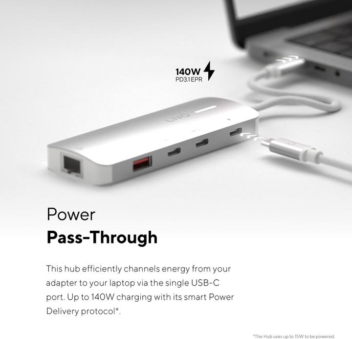 Actual product image LINQ Connects 8in1 8K PRO USB-C Multiport Hub 140W (USB-C, 8 Ports)