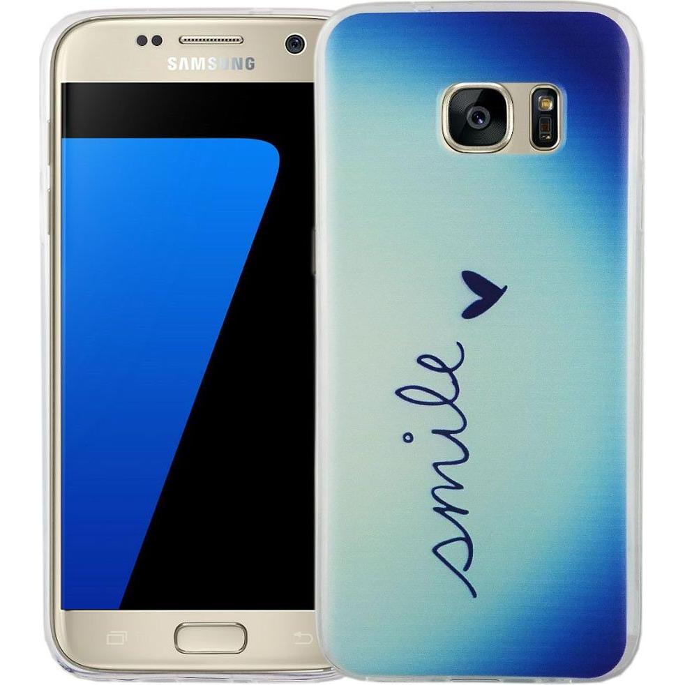 König Design Handy Hülle für Samsung Galaxy S7 Smile Blau Tasche Case Cover Motiv Slim TPU (Samsung Galaxy S7), Smartpho...