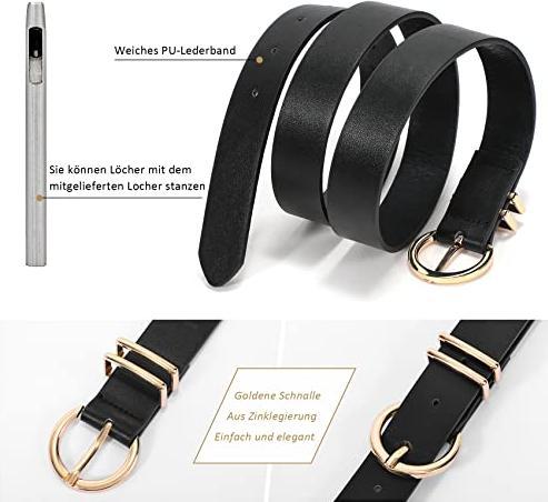 Produktbild Only-Bags.Store Ledergürtel goldene Schnalle Leder gürtel für Jeans Hosen Kleid, schwarz, 100cm (100)