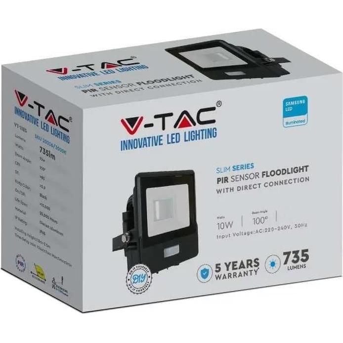 Thumbnail - V-TAC, Fassadenbeleuchtung, VT118S 10W LED PIR Sensor Fluter SAMSUNG Chip Schwarzer Körper 4000K (750 lm, IP65)