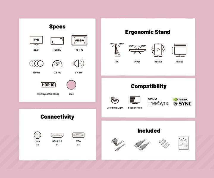 Immagine prodotto Japannext 60,5cm JN-I238FHD120F-HSP-PK 16:9 HDMI pink FHD (1920 x 1080 pixel, 23.80")