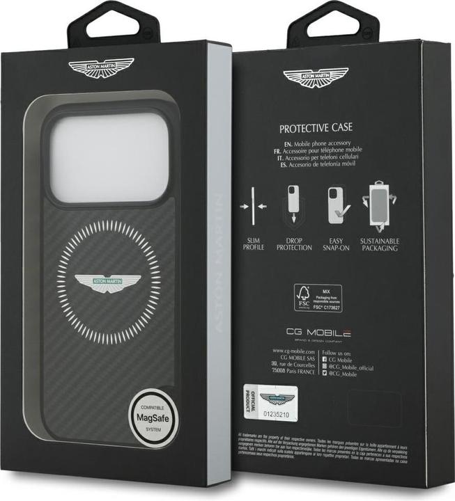Actual product image Aston Martin Case HC Kevlar Counter Design MagSafe for iPhone 17 Pro black (Apple iPhone 17 Pro)