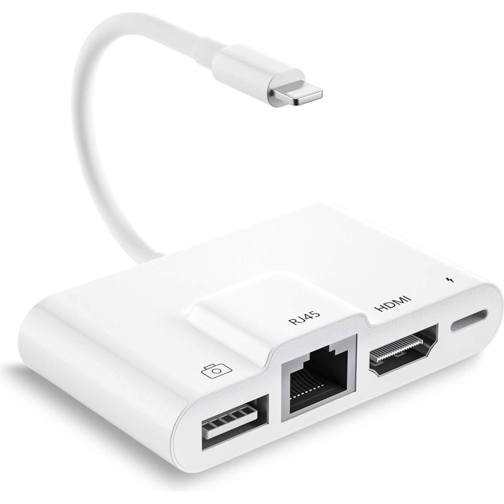 PowerGuard Lightning Ethernet OTG 4-in-1 (HDMI, Lightning), Adattatore dispositivo mobile, Bianco